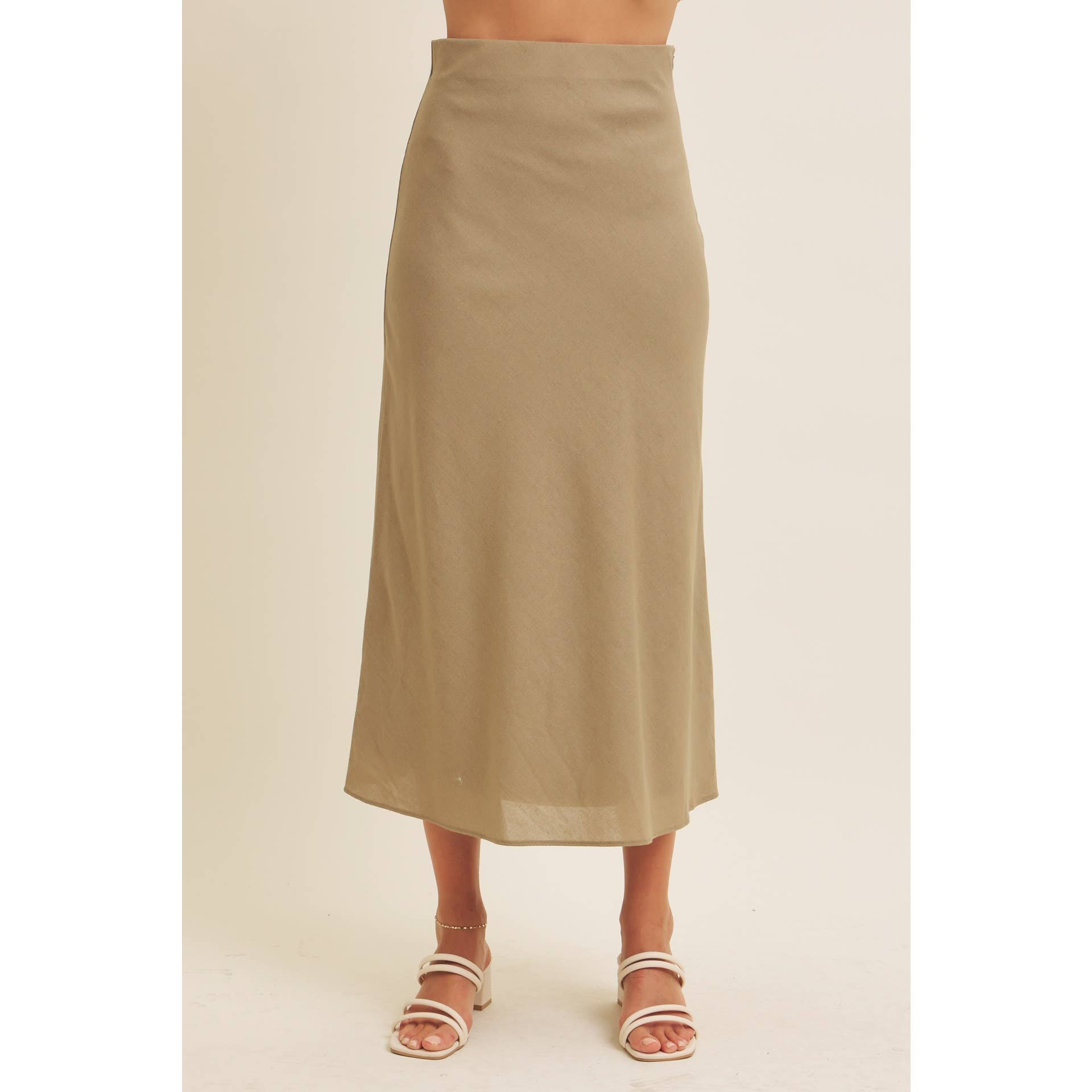 in february - Wholesale Skirt - Women's - VISCOSE LINEN BLEND BIAS CUT MAXI SKIRT WITH LINING