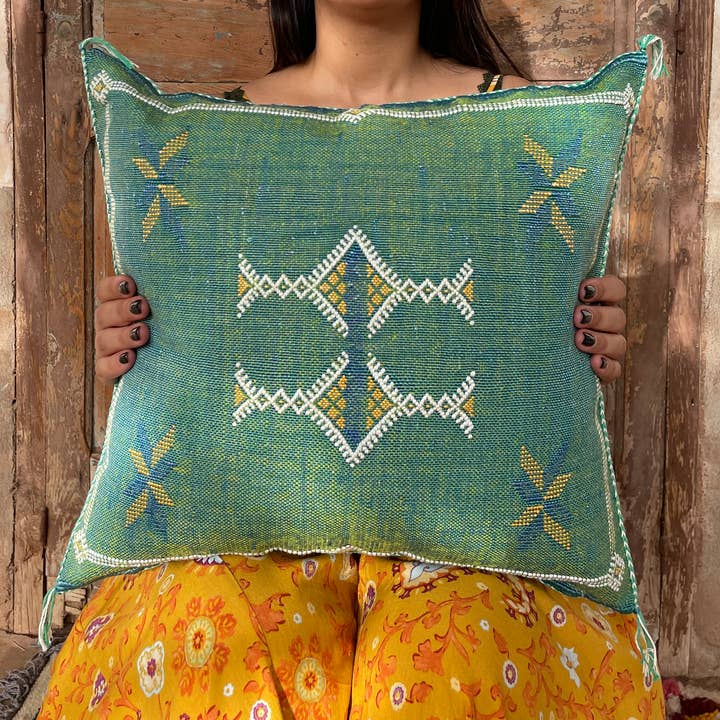 Moroccan throw pillow cactus silk pillow Sabra silk cushion  for wholesale by MARRAKECH METACRAFT LTD