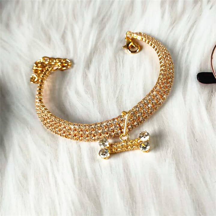 Rhinestone Belt Store - Wholesale Pet collar – Cat/dog - Rhinestone Chain w Diamond Bone Dog Necklace1