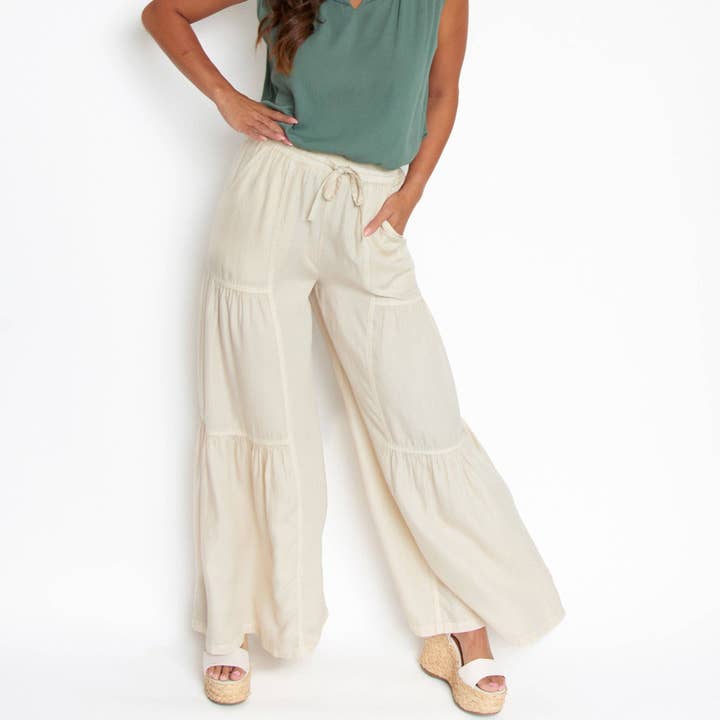 Parchment Delaney Wide Leg Tiered Drawstring Chambray Pants for wholesale on Faire1