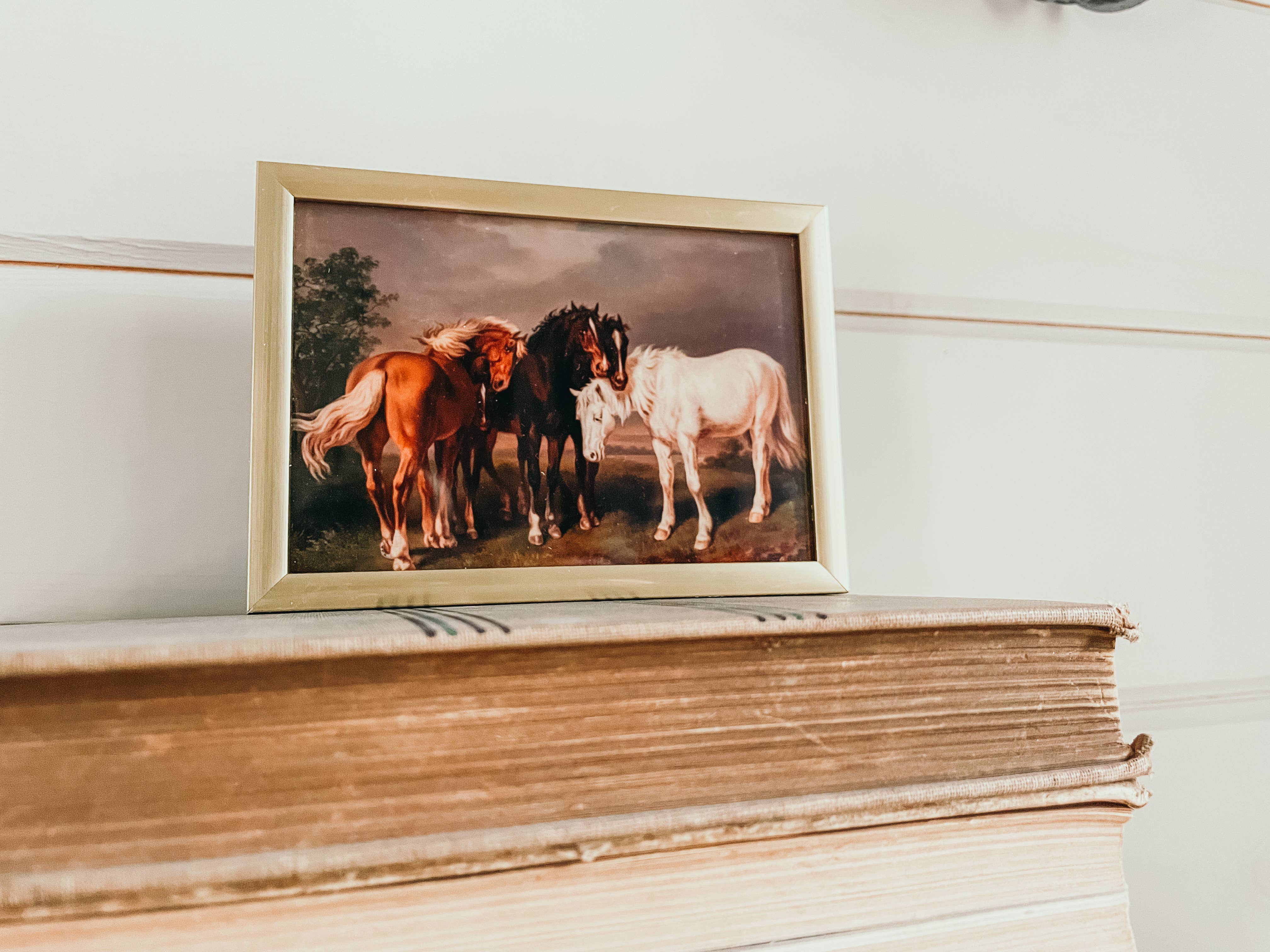Sweet Home Nashville - Wholesale Art Print - Vintage Fine Art in Little Gold Frame- Consoling Horses2