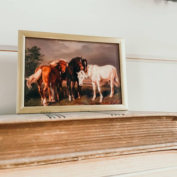 Sweet Home Nashville - Wholesale Art Print - Vintage Fine Art in Little Gold Frame- Consoling Horses2