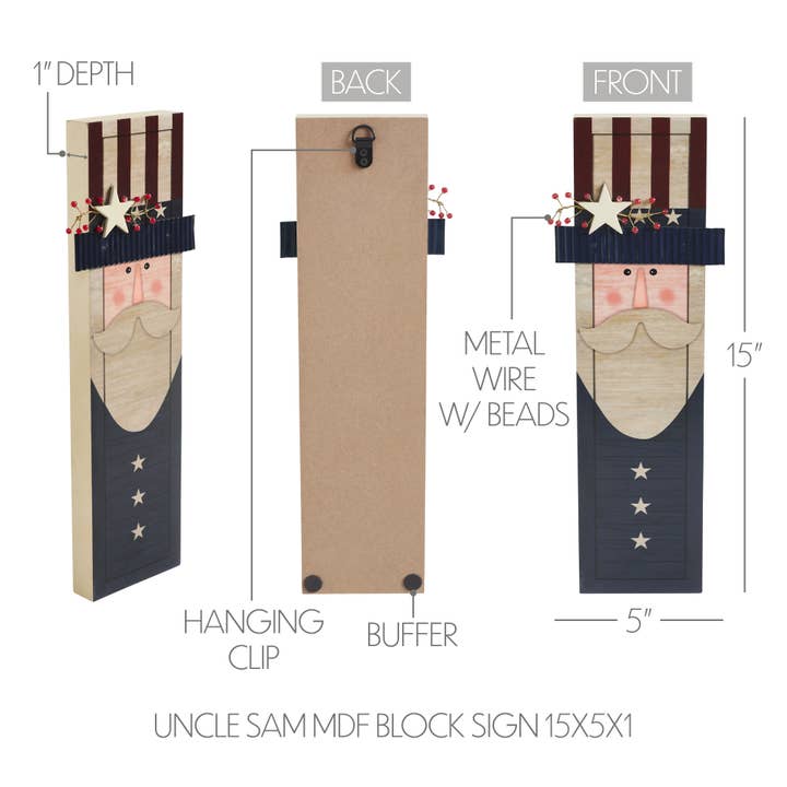 VHC Brands - Wholesale Sign - Uncle Sam MDF Block Sign 15x5x1
