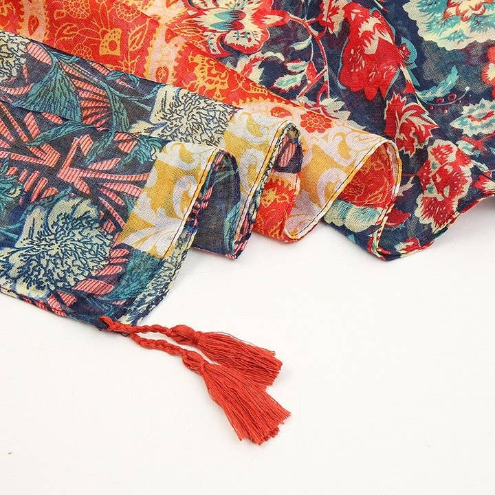 Red Fashion Colorful Printed Fringe Scarf for wholesale on Faire3