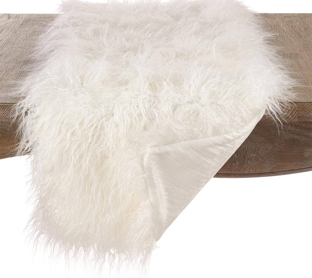 Fennco Styles - Vente Chemins de table - Chemin de table en fausse fourrure mongole ivoire 16"x72"1