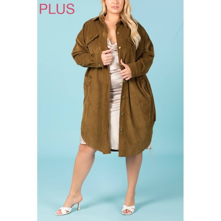 Coloring You - Wholesale Shirt Jacket/Shacket - Women's - PLUS CORDUROY BUTTON UP LONG SHACKET2