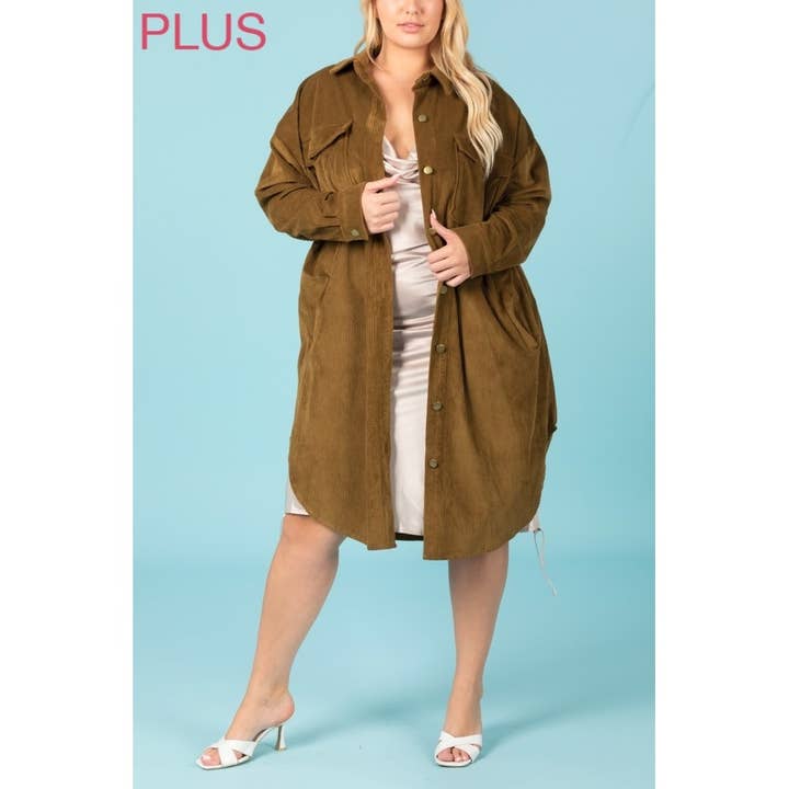 Coloring You - Wholesale Shirt Jacket/Shacket - Women's - PLUS CORDUROY BUTTON UP LONG SHACKET2