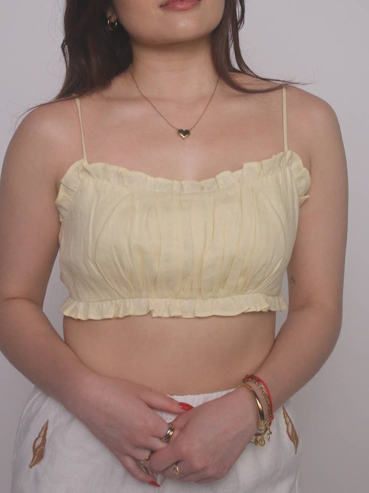 100% Linen Ruffle Bralette for wholesale by All Bodies