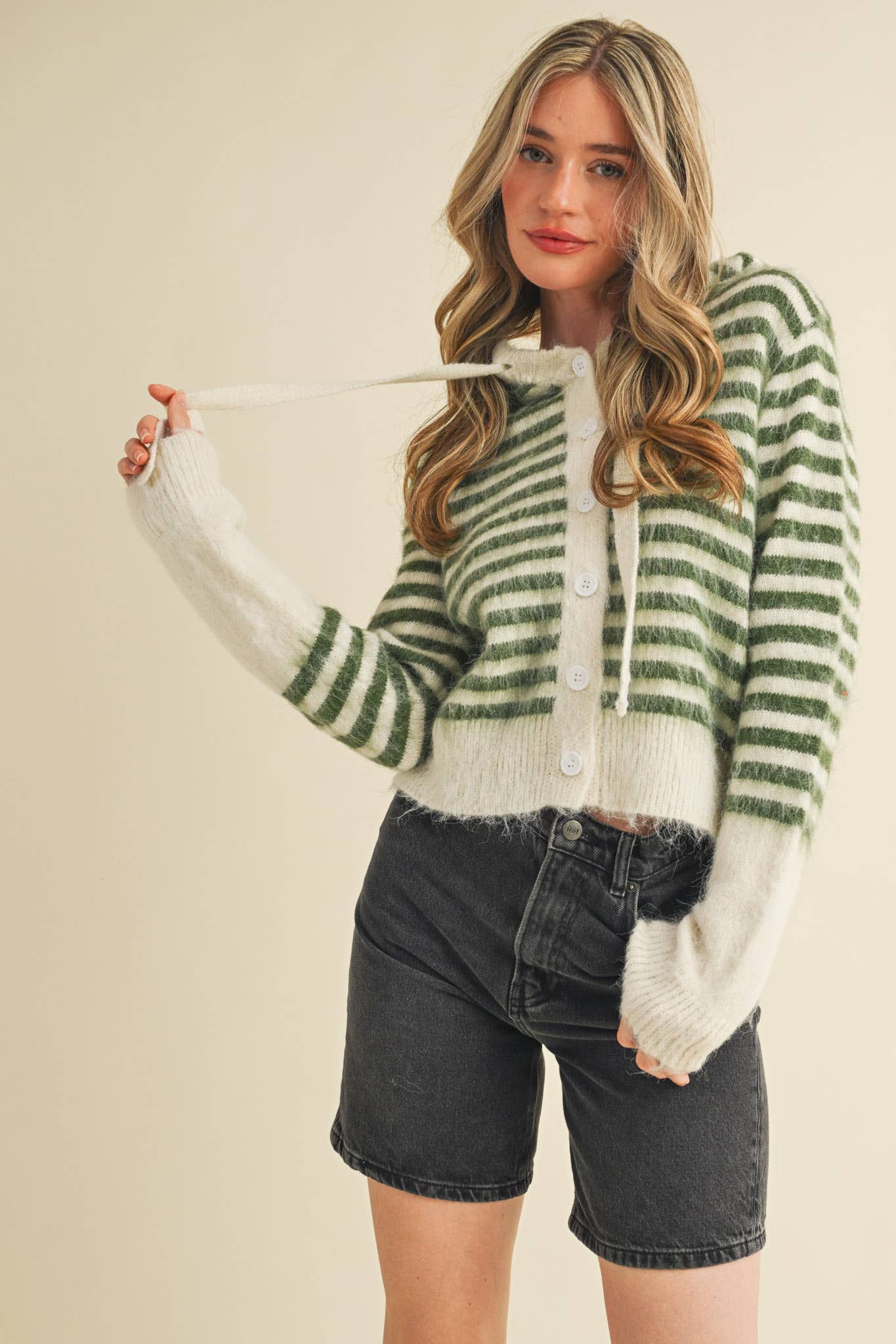 &MERCI - Wholesale Cardigan - Women's - STRIPED HOODIE SWEATER CARDIGAN MSW1106352