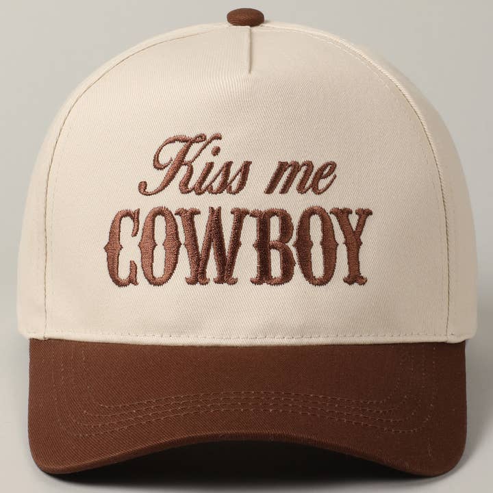 Fashion City - Wholesale Trucker Hat - Unisex - Kiss Me Cowboy Embroidery Two-Tone Cap