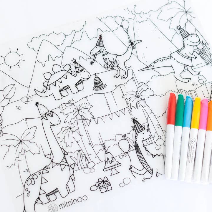 Miminoo - Wholesale Coloring Mat - Kids & Baby - Silicone Reusable Coloring Mat & Markers Set - Dinos Party10