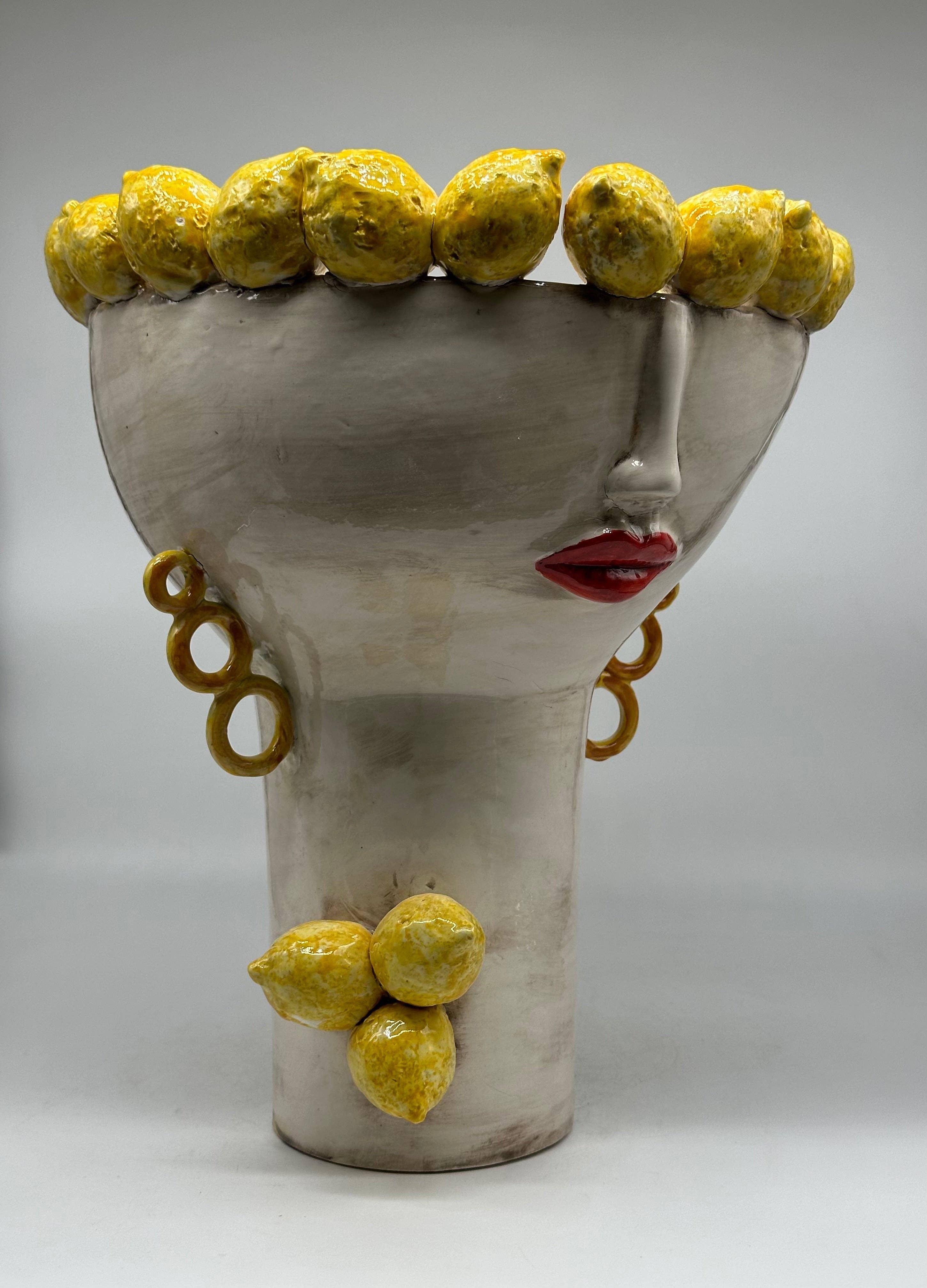 DD Ceramiche Siciliane - Wholesale Vase - Moorish Heads Citrus Ceramic Caltagirone cm H.35 L.28 Handmade5