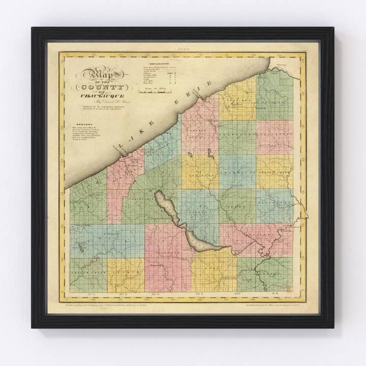 Vintage Map of Chautauqua County, New York 1829 for wholesale by Ted's Vintage Art