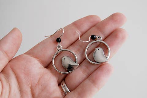 Enchanted Leaves - Vente Boucles d'oreilles pendantes - Boucles d'oreilles oiseaux en argent minimal2