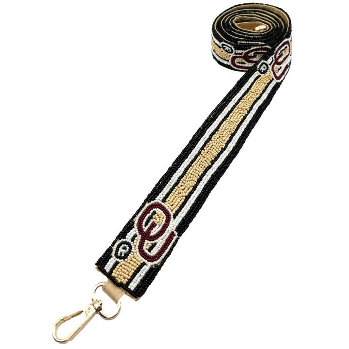 NOTRE SANGLE DE SAC À RAYURES NOIRES ET BEIGES pour la vente par Pizzazz, Inc.