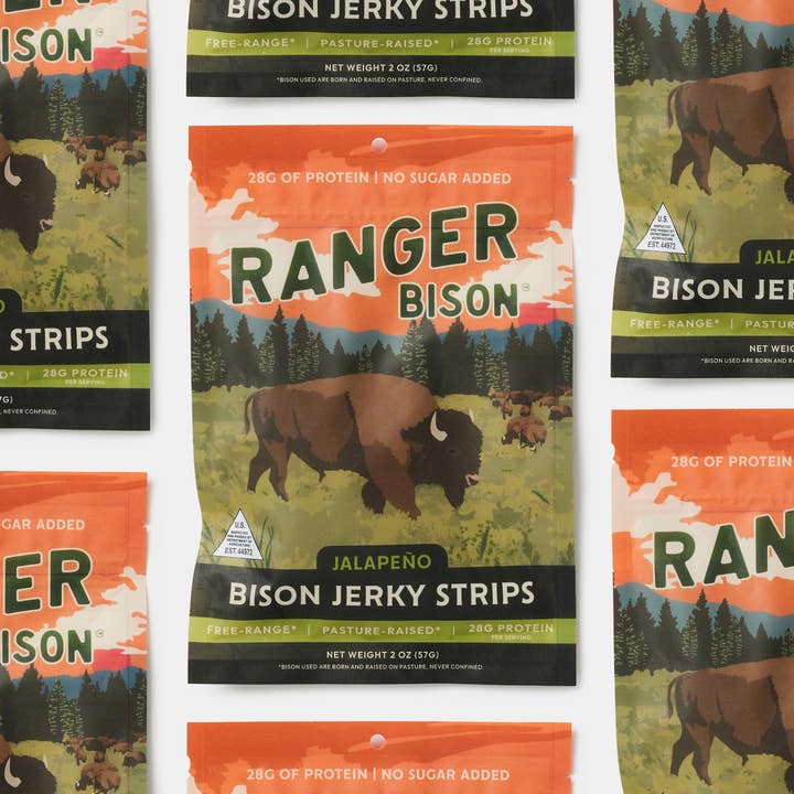 JalapeƱo Bison Jerky Strips (No Sugar Added) for wholesale by Ranger Bison