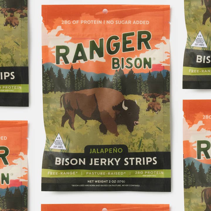 Tranches de jerky de bison au jalapeño (sans sucres ajoutés) pour la vente par Ranger Bison