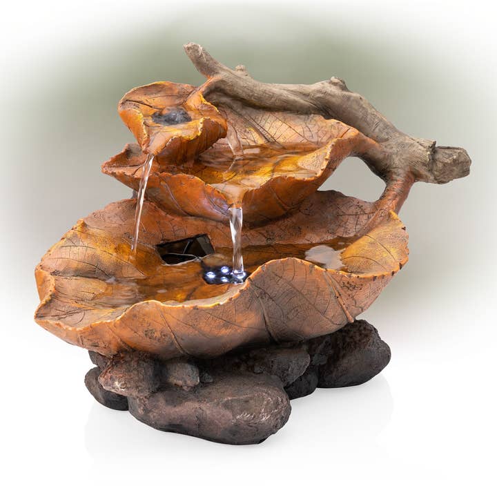 Alpine Corporation - Wholesale Decorative Tabletop Object - Alpine Corporation Tiered Leaf Tabletop Fountain w/White LED7