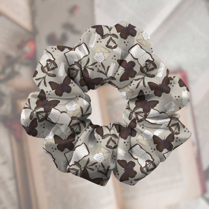 Dark Academia Bookish Satin Scrunchie for wholesale by CrescentCatCo