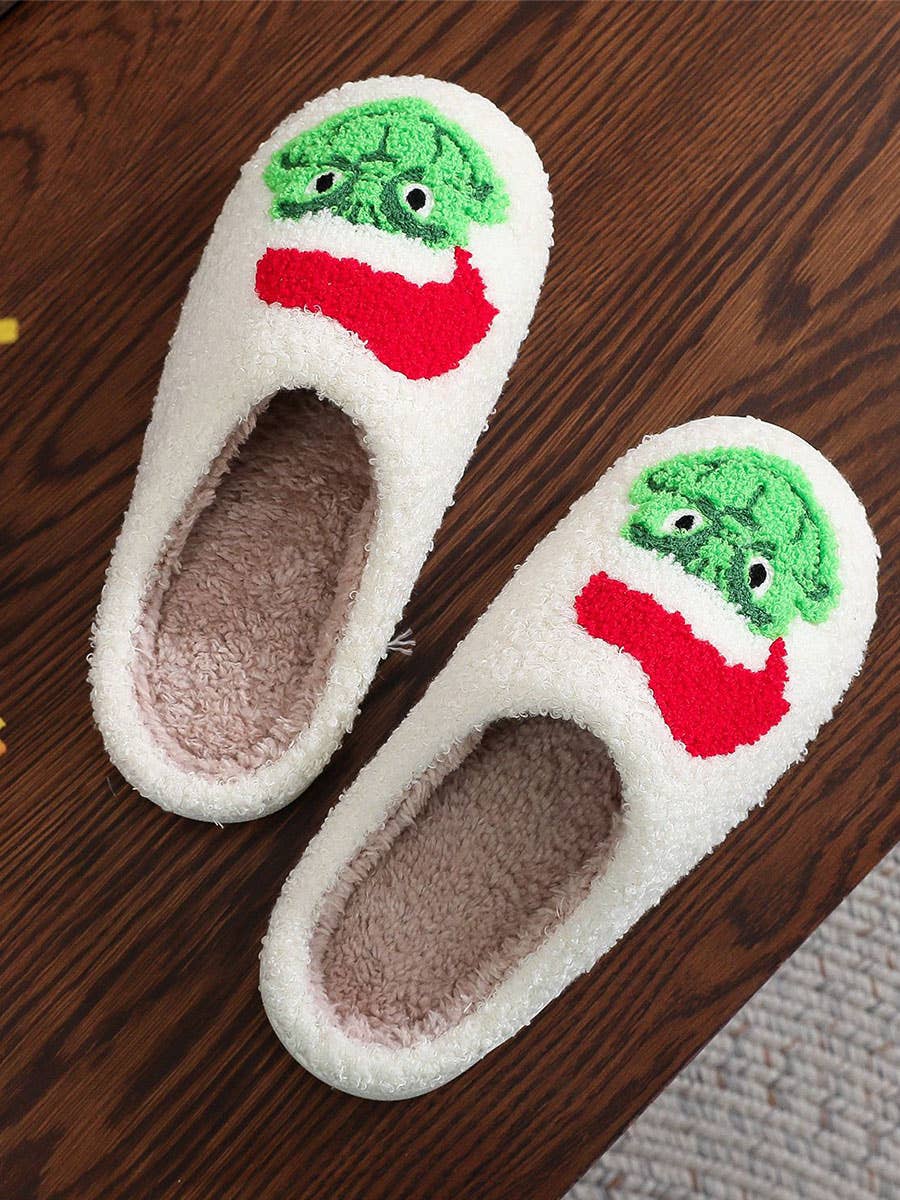 DOUBLJU - Wholesale Slippers - Women's - Christmas Winter Home Grinch Pattern Fuzzy Slippers10