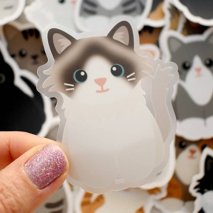 Looks Like My Cat! Bicolor Seal Point Ragdoll cat sticker for wholesale by Chester and Pearl