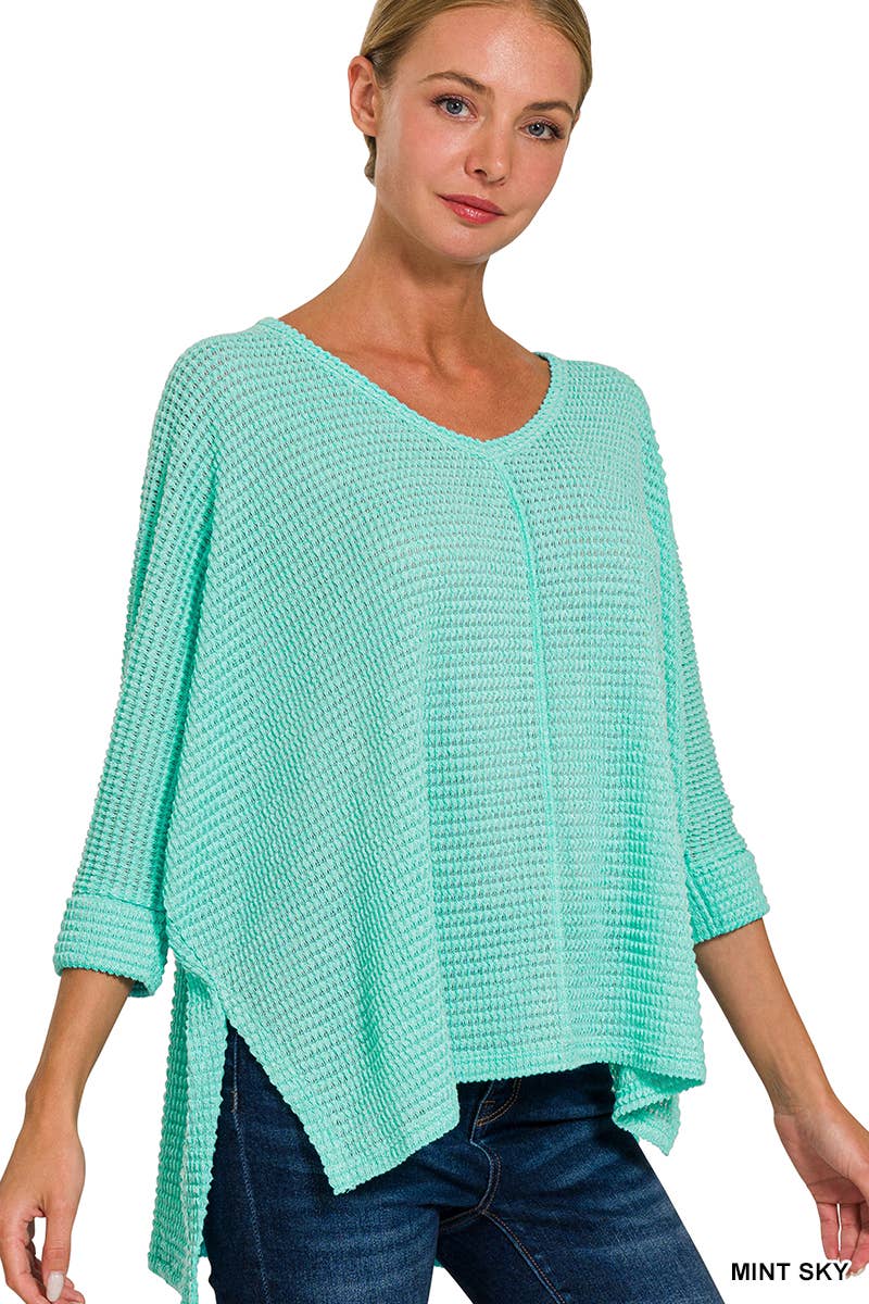 42POPS - Wholesale Knit Sweater - Women's - `.V Neck Hi Low Hem Jacquard Sweater36