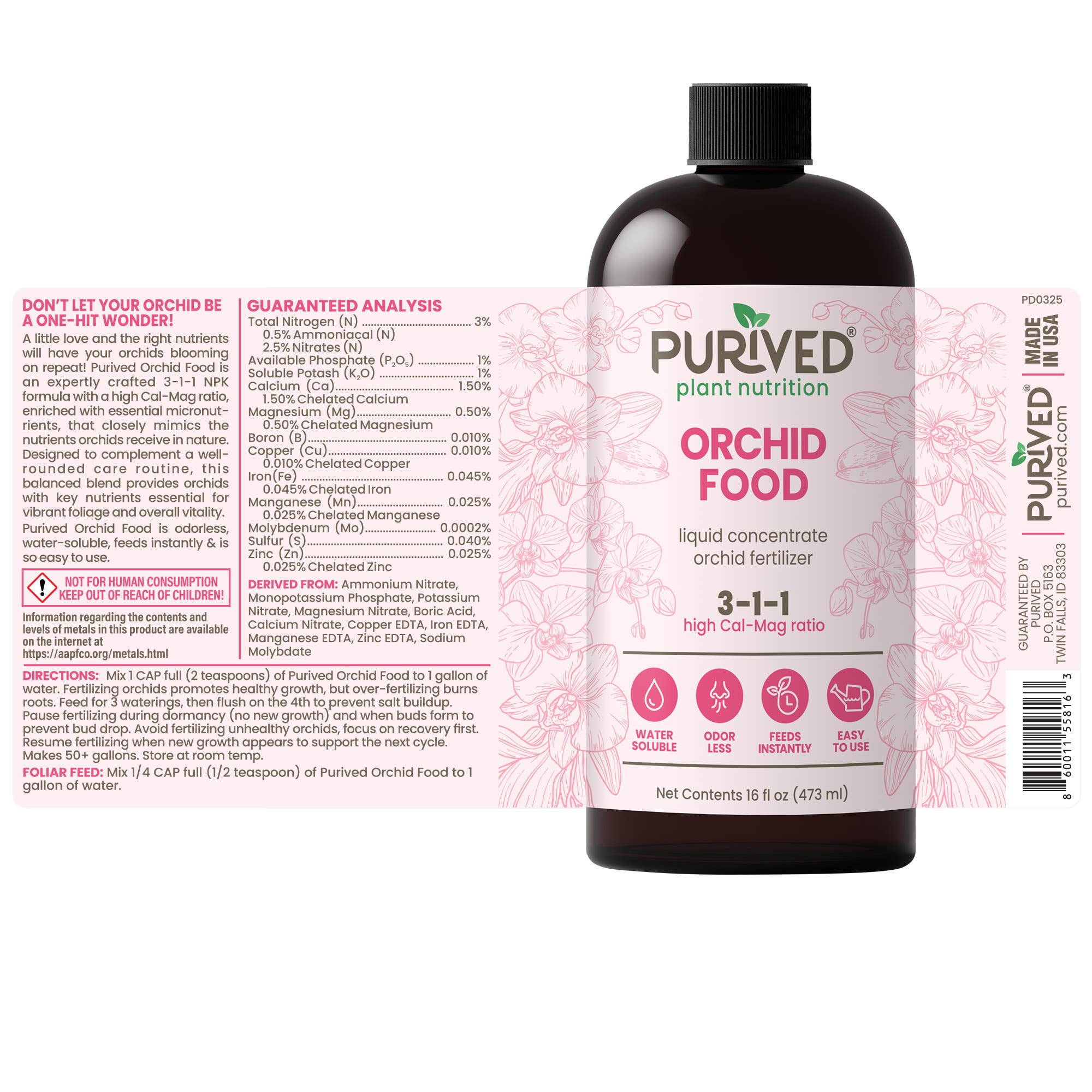 Purived - Wholesale Fertilizer - Purived Orchid Food – 16fl oz of Concentrated Fertilizer7