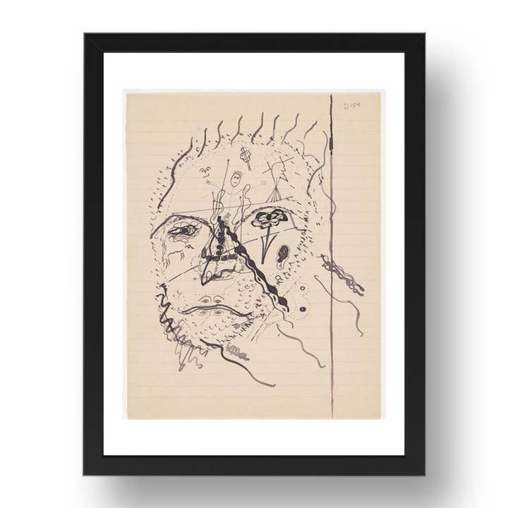 Georges Bataille: Ongenoemde tekening voor Soleil Vitre (2), modernistisch kunstwerk, A3-formaat reproductieposter in 17x13" zwarte lijst voor wholesale door PERIOD PRINTS