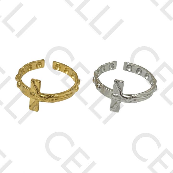 Celli Biju – wholesale Band/stacked ring – Steel Ring - cross1