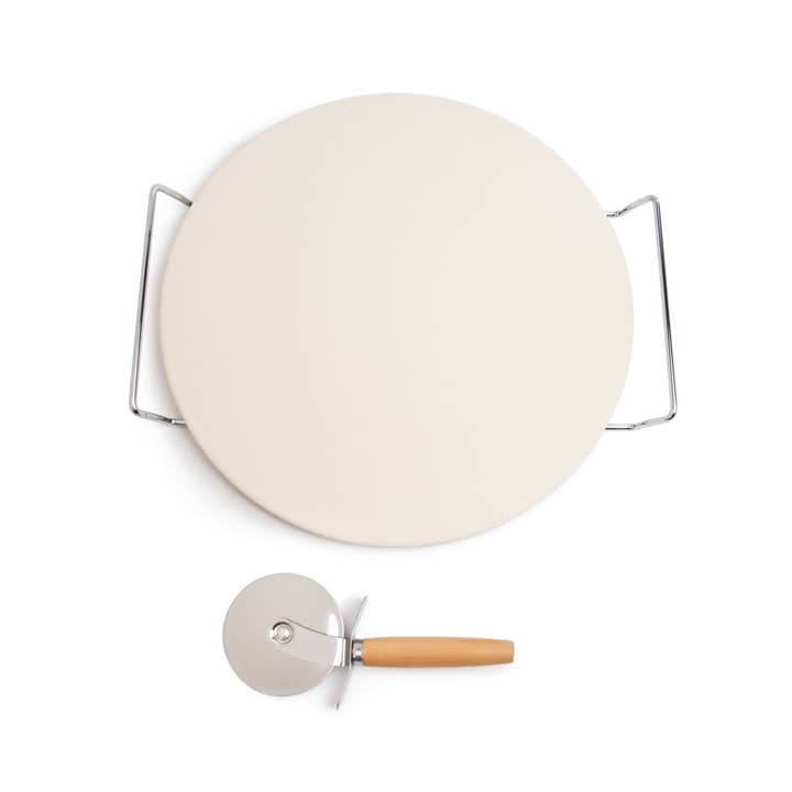 Fox Run Brands - Wholesale Pizza Board - Fox Run 12.5" Pizza Stone Set, Rack and Pizza Cutter