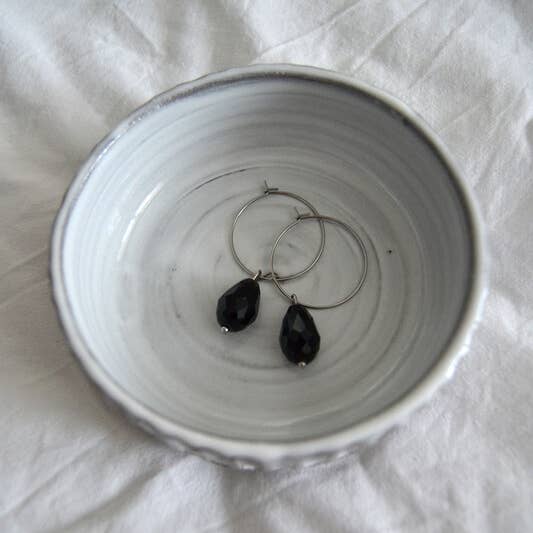 Jewelry By Elina Dahl - Wholesale Dangle Earrings - Earring Hoop Drop, large drop of black glass.5