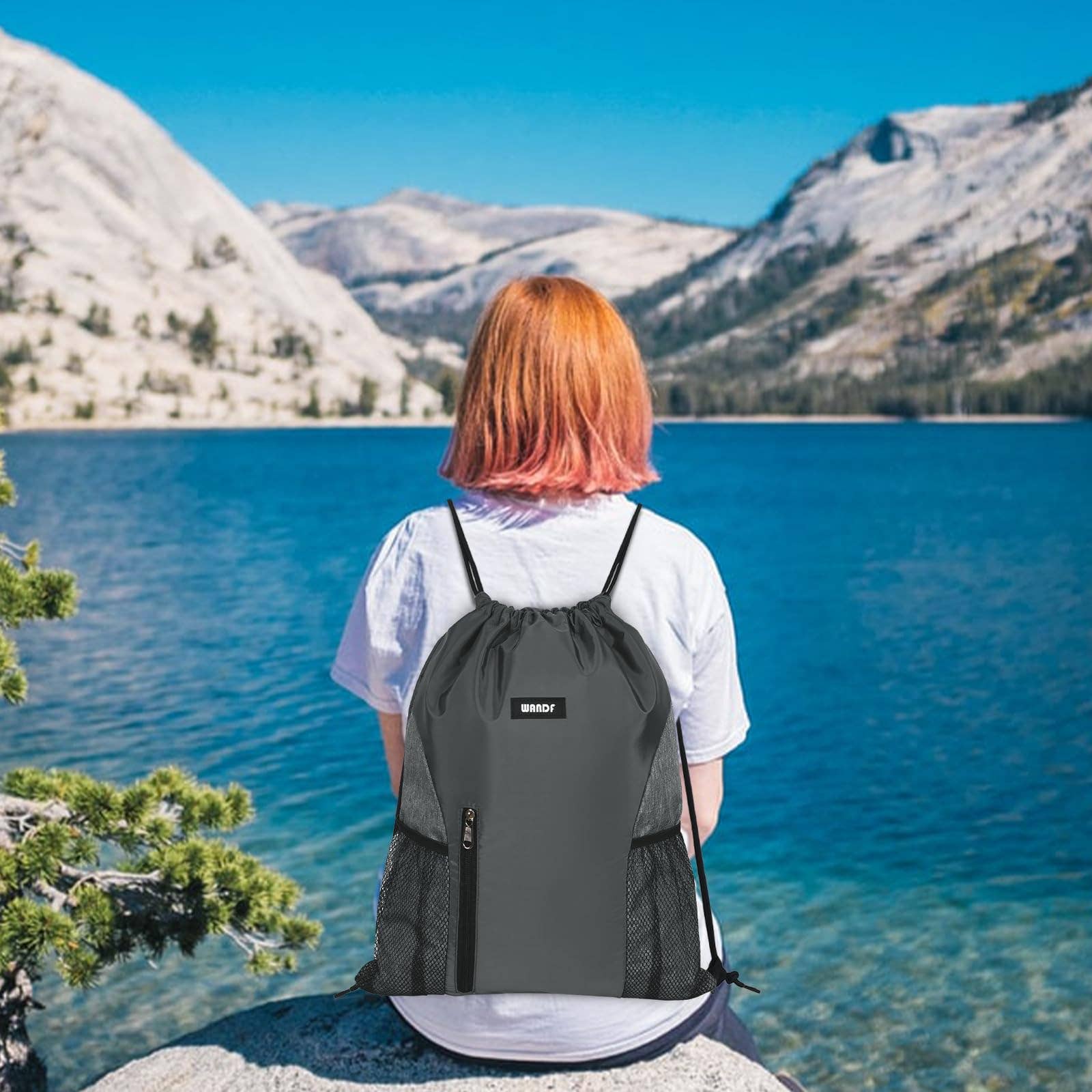 wandf - Vente Sac à cordon de serrage – unisexe - Sac à dos à cordon WF6038 Sports Gym avec poches en maille5