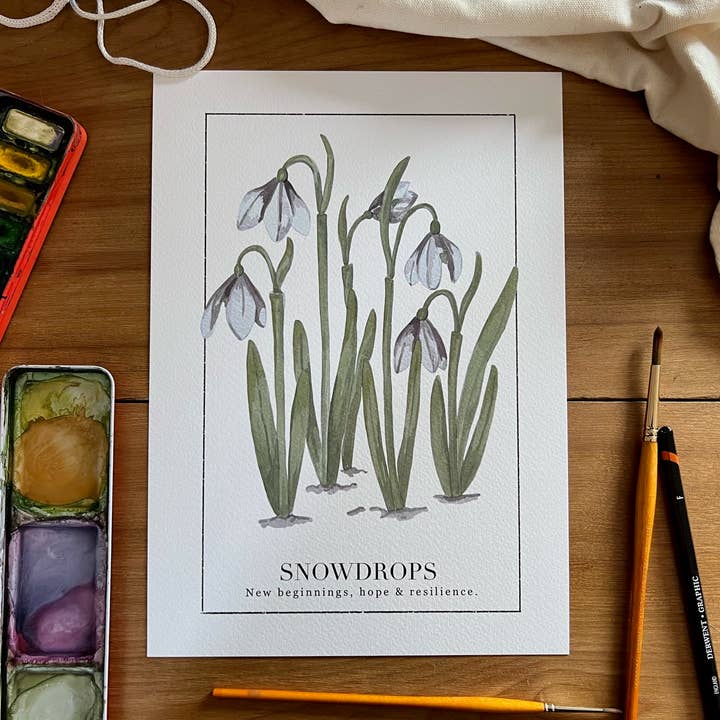 Snowdrops Print with Meaning for wholesale by Pippin Prints