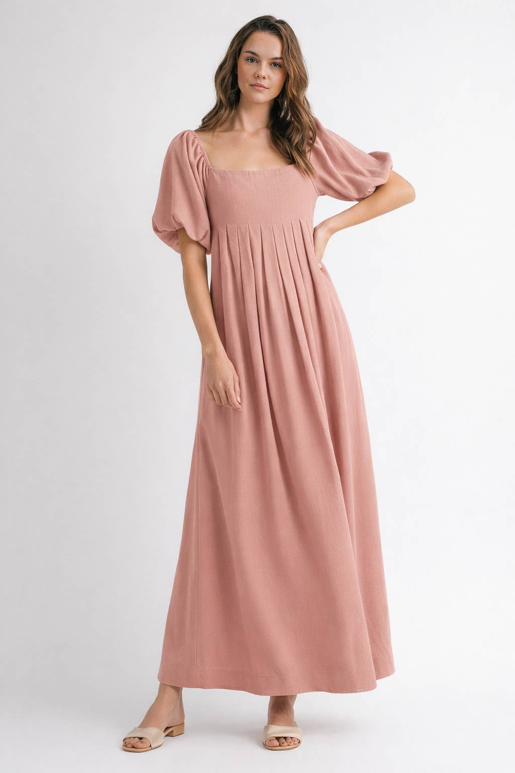 Endless Blu - Wholesale Dress - Women's - ND0084  Square Neck Puff-Sleeve Maxi Dress6