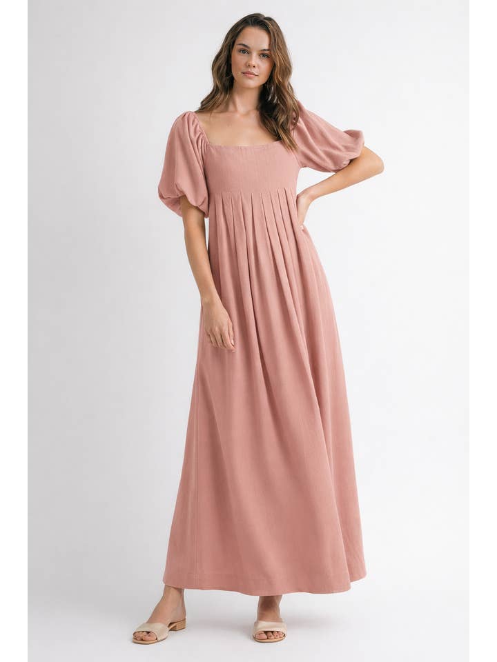 Endless Blu - Wholesale Dress - Women's - ND0084 Square Neck Puff-Sleeve Maxi Dress6