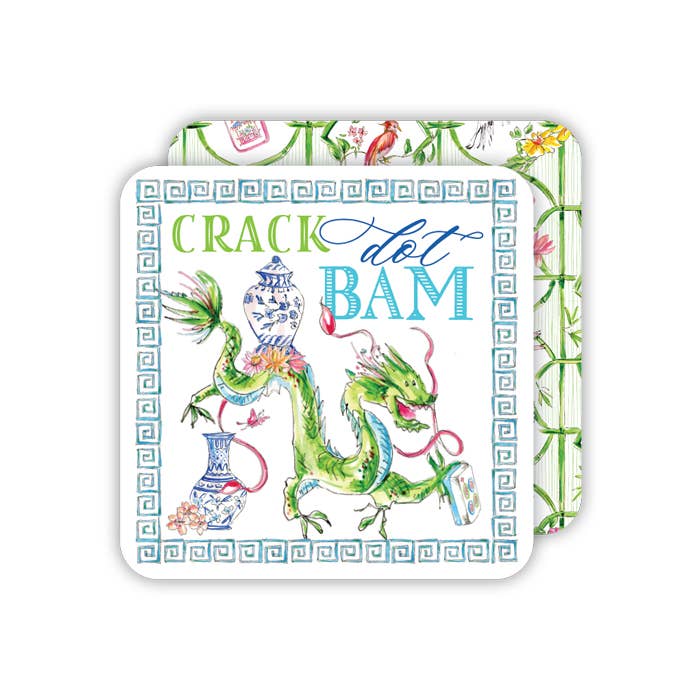 RosanneBeck Collections – wholesale Coasters – Crack Dot Bam Mahjong Dragon Blue Square Coaster
