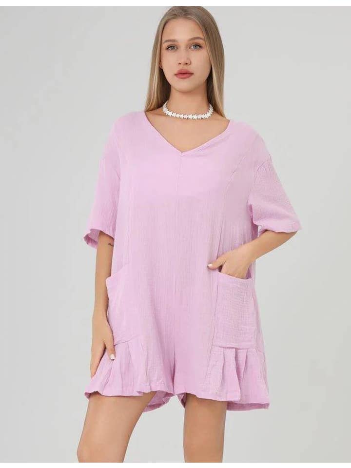 Sweetkama - Wholesale Romper - Dames - Romper met ruches en V-hals en gedrapeerde mouwen SKJ1819