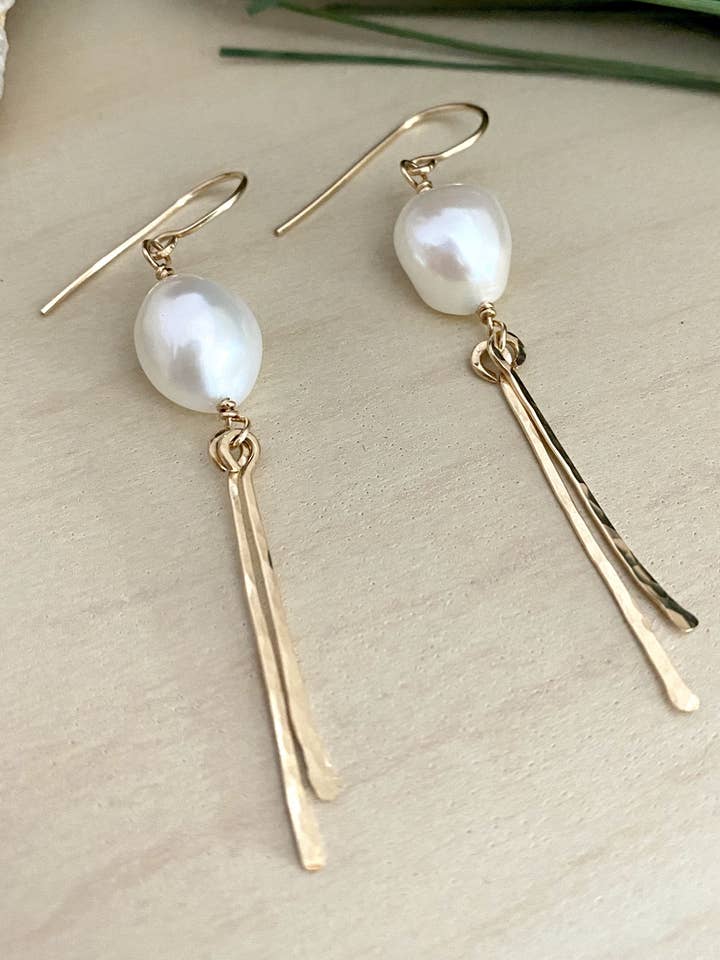 Brincos pendentes de pérola - preenchimento de prata esterlina ou ouro por atacado de Pyrite and Pearls