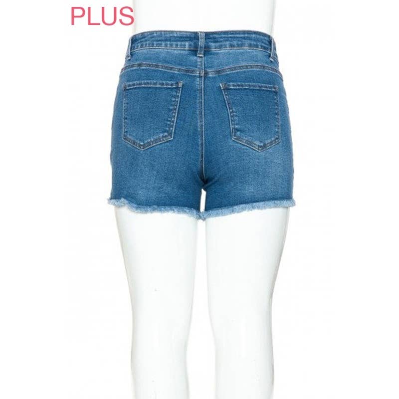 Paperdoll - Wholesale Shorts - Women's - PLUS MID RISE DESTRUCTED DENIM SHORTS5
