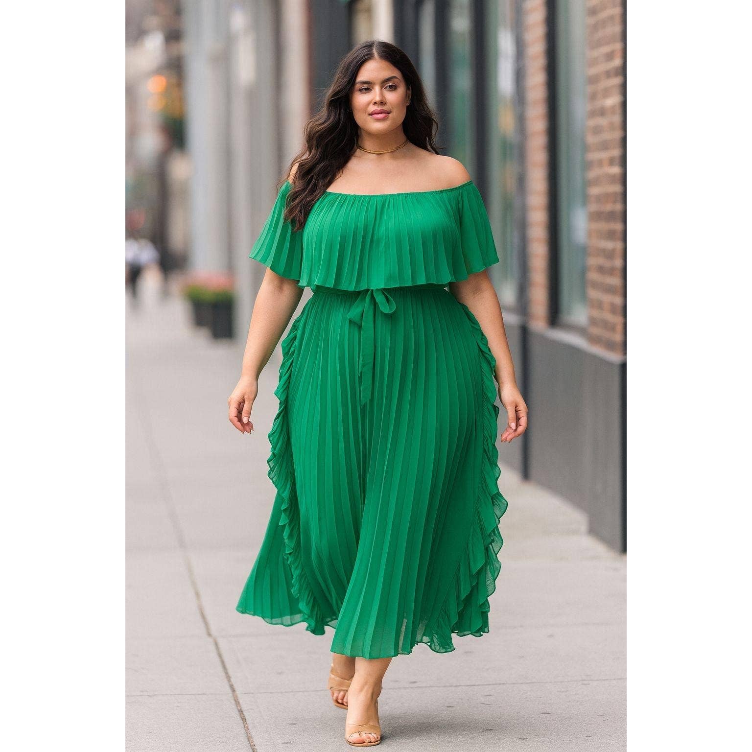 omgstyles – Engroshandel Kjole - Dame – Plus size plisseret maxikjole0