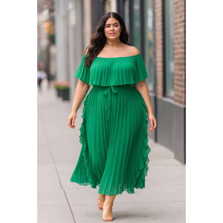 omgstyles - Wholesale Dress - Women's - Plus Size Pleated Maxi Dress0