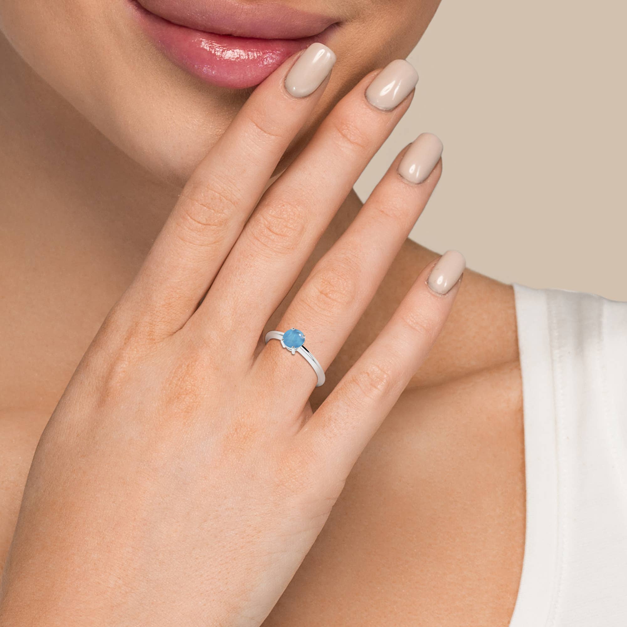 Nature Crafts - Wholesale Ring met een steen/solitaire ring - Nature Crafts natuurlijke larimar stapelbare ringen van sterling zilver met klauwzetting1