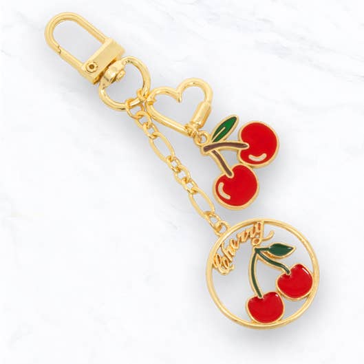 Suzie Q USA - Wholesale Keychain - Women's - Cherry Charm Keychain with Heart Accent