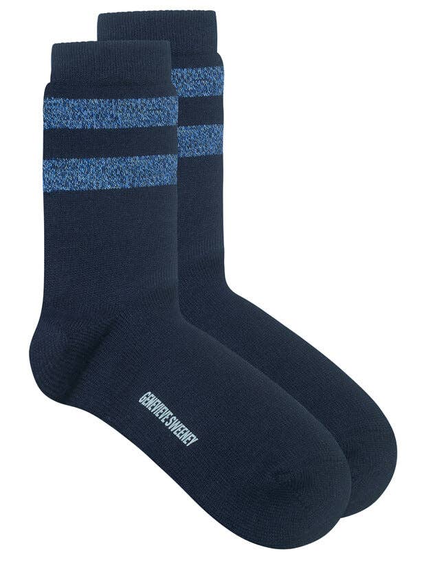 Samar Merino Wool Stripe Sock Navy Blue Marl for wholesale by Genevieve Sweeney