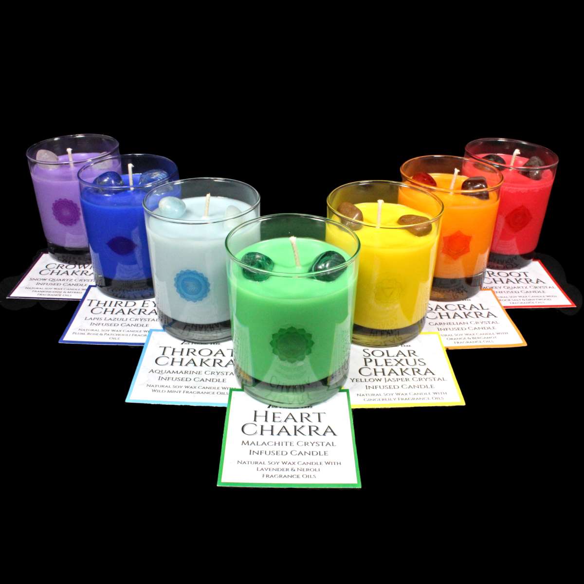 The Psychic Tree - Wholesale Jar/Filled Candle - Complete Chakra Crystal Infused Scented Candle Set0