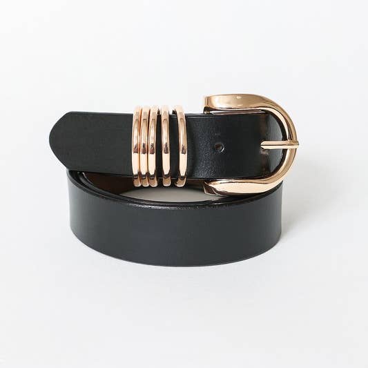 Leto Accessories - Wholesale Belt - Women's - Camel Gold Buckle Belt - ⑤ Accent Rings