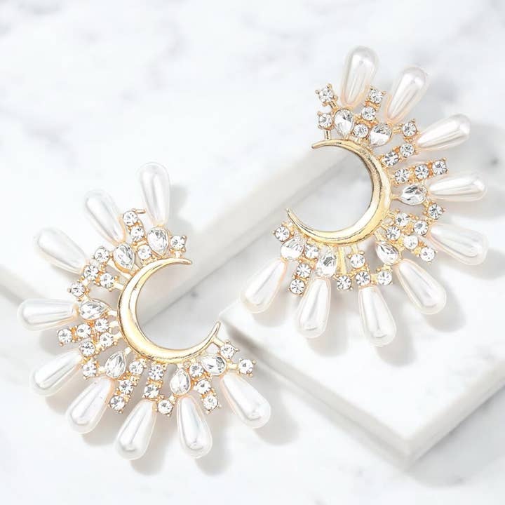 Athena Bridal Jewellery - Wholesale Dangle earrings - ATHENA COLLECTION - PEARL STATEMENT EARRINGS - CZER868 GOLD2