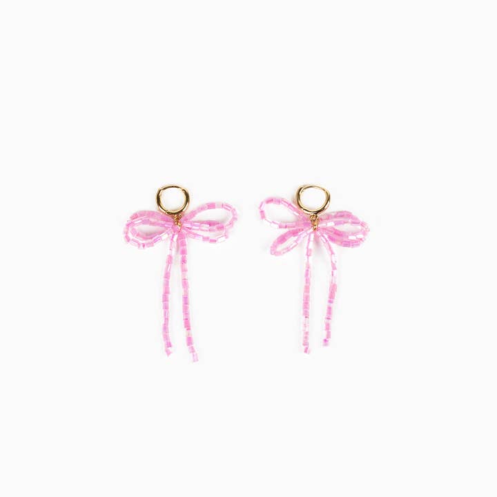 Sessori - Wholesale Huggie Earrings - Rectangle Beaded Bow Huggie Hoop Earrings