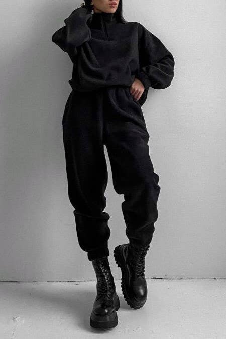 Rosa Clothing - Wholesale Lounge Set - Women's - Polar Fleece half zip cropped pullover set5