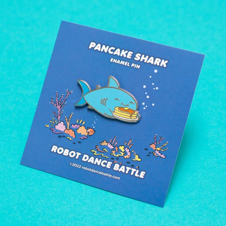 Shark Friends! – Pancake Shark Enamel Pin for wholesale by Robot Dance Battle